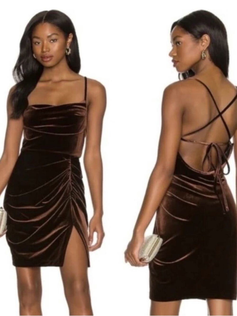 NEW Amanda Uprichard Jasalina ruched cocoa brown velvet dress